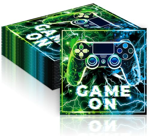 40 Stück Videospiele Servietten,33x33cm Gaming Deko Servietten,Papierservietten mit Videospiel Muster,Video Games Papierservietten,Einweg-Servietten für Geburtstag,Perfekt für Birthday Partys Birthday