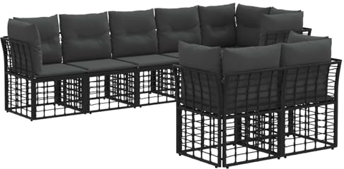 vidaXL Outdoor-Sofagarnitur Schwarz Polyester, Bequeme Garten-Sofa-Ecke, wetterfest, modulare Bauweise, höhenverstellbare Füße, vielseitige Möbel für die Terrasse