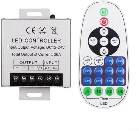 LED-Controller mit 23 Tasten, DC 12–24 V, 36 A, Dimmer für einfarbige Lichtstreifen, mit IR-Fernbedienung, Aluminiumgehäuse