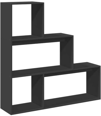 KUPTYERFG Scaffale divisorio a gradini in legno, a 3 livelli, per soggiorno e ufficio, 123 x 29 x 123 cm, colore: nero