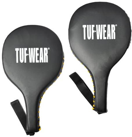 Tuf Wear PU Boxen, MMA, Kickboxen, Coaching, Speed, Durable Training Punch Paddles, Wrist Loop for Added Safety, Black, TW10942Black