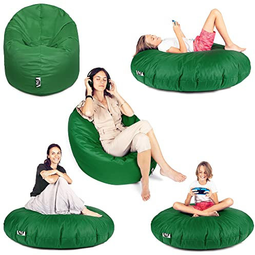 PATCH HOME 2 in 1 Funktion Sitzsack Sessel Bean Bag Sitzsäcke Gaming mit Reißverschluss bereits befüllt - Ø 145cm - Grün