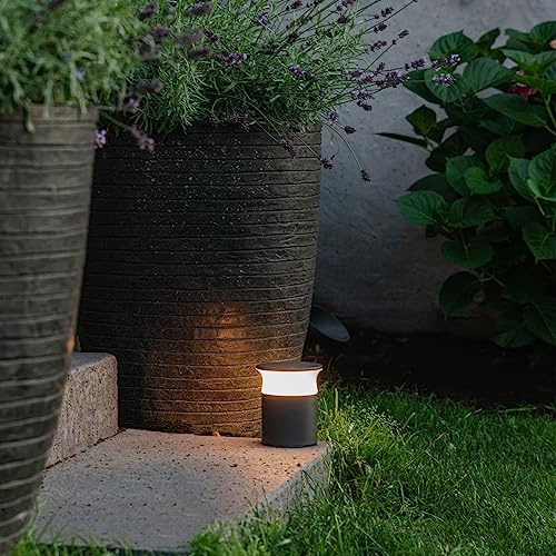 Qazqa led Modern außen Pollerleuchte, Wegeleuchte, Pollerlampe für den Garten - Bar - Dunkelgrau, inkl. 10W LED-Lampe, 13cm, IP65, R