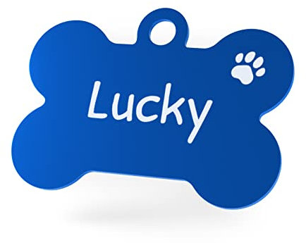 ENGRAVO Hundemarke mit Gravur in Blau 38mm | Knochen Halsbandanhänger personalisiert | Namensschild für Halsband | Anhänger Marke für Hunde, Welpen & Katzen | Dog Tag mit Wunschgravur