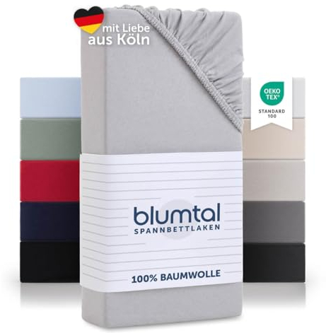 Blumtal® Basics Spannbettlaken 200x200cm Jersey - Spannbettlaken 200x200 Baumwolle - Oeko-TEX zertifiziertes Spannbetttuch 200x200cm - Matratzenbezug 200x200cm -Bettbezug - Moonlight Grey - Grau