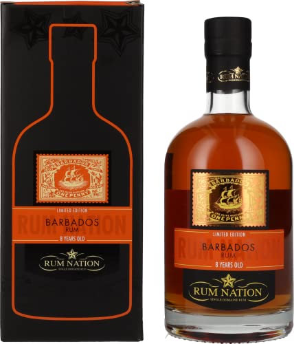 RUM NATION - 8 Ans Barbados - Rhum Vieux Ambré - Origine : Barbade - Notes d'Agrumes & Pêche - 40% Alcool - 70 cl