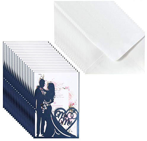 HORLAT qiuxiaoaa 20Pcs / Set Laser Cut Mr & Mrs Hochzeitseinladungskarte Einladungsumschläge Kit Brautdusche Verlobungsfeier liefert Hochzeit Openwork Einladung Grün