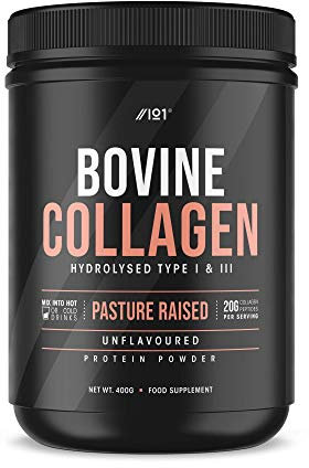 Grass Fed Collagen Protein Powder - Type I & III Pasture Raised Bovine Hydrolysed Collagen Peptides - Halal, Kosher, Unflavoured, 400g