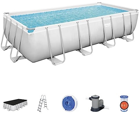 Bestway BW56465GB-21 Power Steel Above Ground Pool, with Pump and Ladder, Grey, 18 Ft