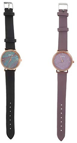 Hemobllo Lot de 2 Montres à Quartz Vintage avec Bracelet en Cuir synthétique pour Femme et Fille (Noir, Violet)