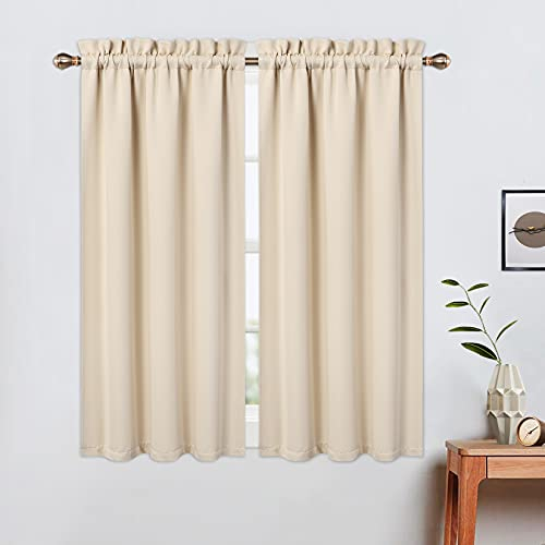 LinTimes Tende corte oscuranti lunghe 100 cm per il bagno, 2 pannelli, tasca per asta bar, tende oscuranti a blocco della luce, tende oscuranti per camere e camper, per piccole finestre cucina, beige