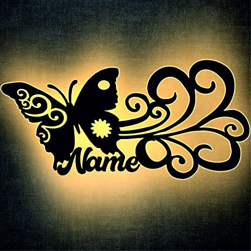 Schmetterling Schlummerlicht LED , Butterfly personalisiert mit Wunsch Namen Lasergravur Nachtlicht für Schlafzimmer Wohnzimmer Geschenk
