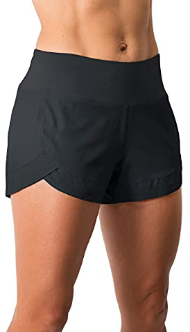 Tough Mode Leichte Damen-Volleyball-Shorts, 7,6 cm, Workout, Netzfutter, Reißverschlusstasche, Schwarz, Mittel