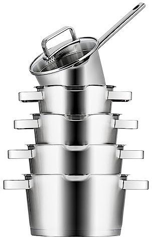 Sola Diamond PREMIUM Topfset - 5-Teilig, Kochtopf set mit Deckel - 18/10 Silberweißem Edelstahl - Kochgeschirr Set - Für alle Induktion Herdarten - Induktions-Pfannenset - Spülmaschinenfest