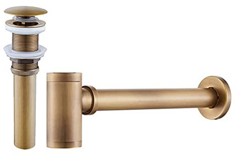 Sifón Lavabo Latón, Tubo de desagüe Redondo para Fregadero, tapón de Filtro de Drenaje emergente, Tubo de Drenaje Ajustable para Fregadero de Cocina y baño (Color : Bronze, Size : B)