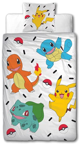 Character World Pokemon Bettwäsche 135x200 cm + 80x80 cm · Pokémon Pikachu & Friends Game · 100% Baumwolle · 2-teilige Teenager-Bettwäsche