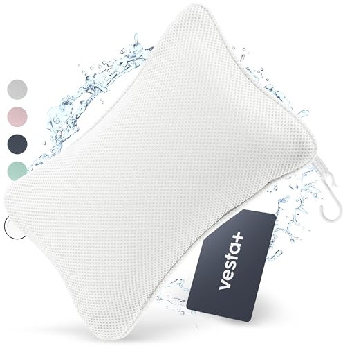 Vesta+ Badewannenkissen Weiß S mit Saugnäpfen, Badekissen Testsieger als Badewannenkissen Nacken & Nackenkissen Badewanne, Das Badekissen für Badewanne, Badewannen Kissen & Duschkissen Badewanne