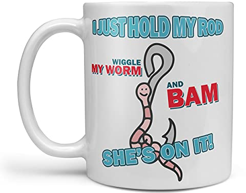 Starlight Personalised Printing Ceramic Fishing Mug, 11oz, Coffee Cup, I Hold My Rod Funny Novelty Fishing Gift Mug