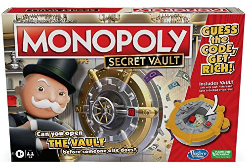Monopoly Secret Vault Brettspiel für Kinder ab 8 Jahren, Familien-Brettspiel für 2-6 Spieler, inkl. Tresor (englische Version)