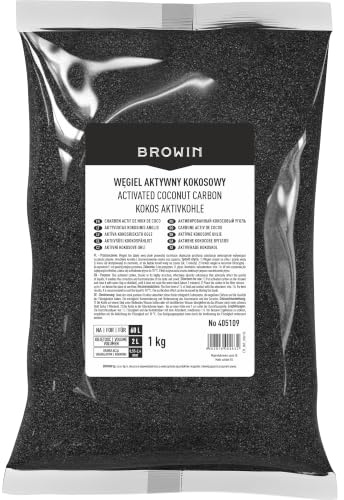 Browin 405109 Kokos-Aktivkohle 1 kg, für 47 L, Körnung 1,0-3,6 mm, Adsorptionsaktivität > 60%, zur Reinigung, Korrektur des Geschmacks und Geruchs von Wasser sowie Alkoholen.