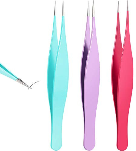 3 Stück spitze Pinzette eingewachsene Haarpinzette Präzisionsnadel Nase spitze Pinzette Edelstahl Mitesser Entferner für Augenbrauenhaare, Gesichtshaarentfernung (blau, rot, lila)