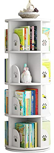 Mehrschichtiges Bücherregal Drehbares Bücherregal Bilderbuchregal for Kinder Bürolagerregal Zeitschriftenregal (Color : Weiß, S : 39x39x128cm)