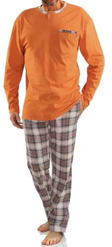 sesto senso Herren Schlafanzug Lang Baumwolle Pyjama Langarm Shirt mit Tasche Pyjamahose Zweiteilig Set Bunt Nachtwäsche XL 2576/26 Orange