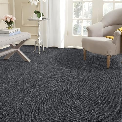 24 Tiles/64 sq Ft-Commercial Carpet Tile, 20''x20'' Carpet Squares, Carpet Tile Set of 24 (Gray)