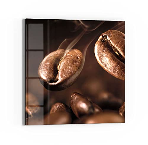 DEQORI Glasbild Echtglas | Motiv Duftende Kaffeebohnen | quadratisch einteilig 30x30 cm | schöne Dekoration | Wandbild für Wohnzimmer, Schlafzimmer, Flur & Küche | moderne Wanddeko