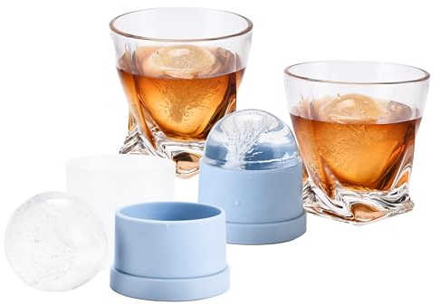 REGAL TRUNK & CO. Whiskyglas-Set – 2 altmodische Bourbon-Gläser mit 2 runden Eiskugelformen – hochwertige Likörgläser für altmodische Cocktails, Rum, Cognac-Likör, Geschenk für Männer