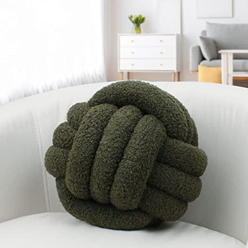 IIQI Knotenkissen, Kugelförmige Kissen Imitation Lamm Daunen Mehrere Größen Knotenkissenball weiches handgewebtes Sofakissen, verwendet für Wohndekoration (Army Green 22,21.8 cm)