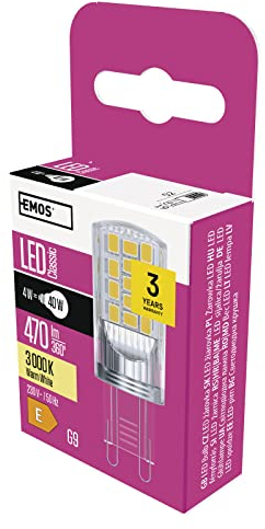 EMOS G9 LED Lampe, 4W Ersatz für 40W Glühbirne, Pin JC, Helligkeit 470 lm, Warmweiß 3000 Kelvin, 30000 h Lebensdauer