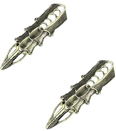 Wensmy 2pcs Gothic Punk Joint Knuckle Full Finger Ring Joint Armour Knuckle Rings Mens Double Finger Ring Halloween Jewelry Men Women (Bronze)