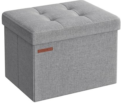 SONGMICS Sitzhocker mit Stauraum, kleine klappbare Sitzbank, 31 x 41 cm Fußbank, Aufbewahrungsbox, bis 130 kg belastbar, für Wohnzimmer Schlafzimmer Schlafsaal, hellgrau LSF102G02