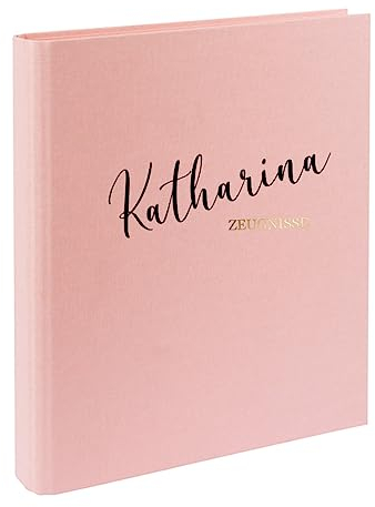 AWASG Zeugnismappe Kinder mit Namen personalisiert | Dokumentenmappe Ringbuch für Mädchen Jungen | Zeugnisordner Leinen zum Einsortieren von Urkunden Zeugnissen (Rosa)