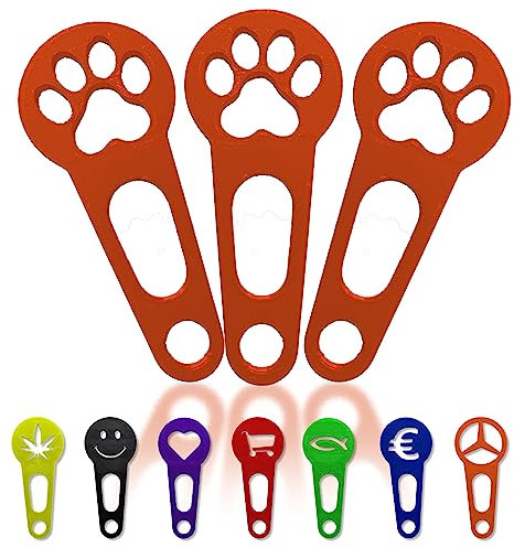 3 x Décrocheurs de chariot à provision amovibles en porte-clés ; Jeton pour chariot détachable immédiatement, lot de 3 pièces ; Fait à la main (Orange, Patte)