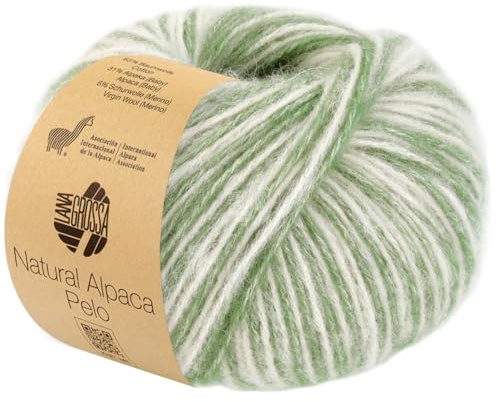 LANA GROSSA Natural Alpaca Pelo | Flauschige Netzgarnstruktur aus Baumwolle gefüllt mit Baby Alpakafasern und Merino Schurwolle | 50g Wolle zum Stricken & Häkeln | 125m Garn FB205