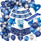 Geburtstagdeko Män Junge, Blau Silber Luftballons Arch Kit mit Happy Birthday Banner, Cake Topper, Tischdecke, Folie Ballon, birthday Sash,Chrom Blau Silber Luftballons Geburtstag Deko