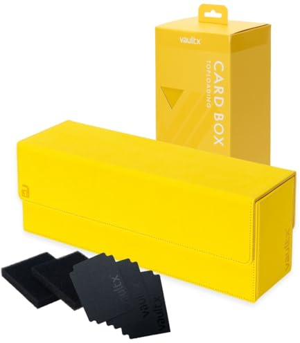 Vault X Trading Card Storage Box, Premium Exo-Tec Material, Detachable Magnetic Lid, Dividers & Foam Fillers, Deck Boxes, Toploaders, Sleeved Cards, for Collectible Games, Sports, TCG (Yellow)