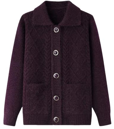 DBFBDTU Donne Tinta Unita Cardigan Di Mezza Età Anziani Maniche Lunghe Cappotti Lavorato A Maglia Maglioni Top