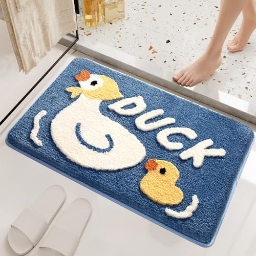 Badezimmerteppich Dunkelblaue Ente Teppich Weich Flauschig Badematte Saugfähig Schmutzfangmatte Badteppich Mikrofaser Badvorleger rutschfest Waschbar Badezimmermatte 40x60cm