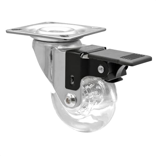 WAGNER Soft-Lenkrolle SKATER - Durchmesser Ø 60 mm, Bauhöhe 80 mm, Stahl verchromt, transparent, Bremse & Anschraubplatte 60 x 60 mm, Tragkraft 50 kg - 03308601