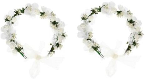 minkissy 2pcs Mori Brautkranz Floral Haarkranz Girlande Blumenkranz Haarbänder Kunstblume Haarband Hochzeit Blatt Floral Hawaii Haarkranz Weiß Krone Schaum Natur Miss