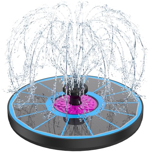 SZMP Fontaine Solaire 3.5W, Extérieur Flottante Pompe Bassin Solaire Pas de Batterie, 2025 Fontaine Solaire Verre avec 7 Buses & 4 Tiges fixes pour Bain d'oiseaux Aquarium Jardin Fontaine (Bleu)