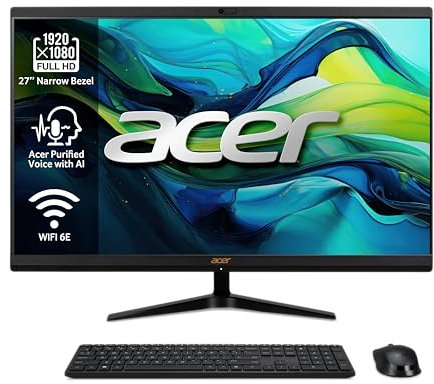 Acer Aspire C27-1800 All in One - Monitor 27 FullHD (Intel Core i5-12450H, 16GB RAM, 1024 GB SSD, Intel Iris Xe Graphics, Windows 11 Home) Negro + Teclado QWERTY Español y Ratón Inalámbrico