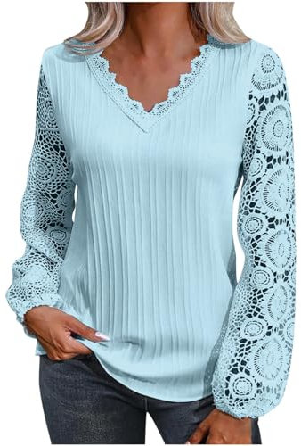 Et Ventes Flash, Chemisier Femme Satin Chemise À Carreaux Blouse Estheticienne Professionnelle T-Shirt Ample À Manches Longues Et Col en V pour Femme, Haut Décontracté (Light Blue,XL)