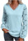 Et Ventes Flash, Chemisier Femme Satin Chemise À Carreaux Blouse Estheticienne Professionnelle T-Shirt Ample À Manches Longues Et Col en V pour Femme, Haut Décontracté (Light Blue,XL)
