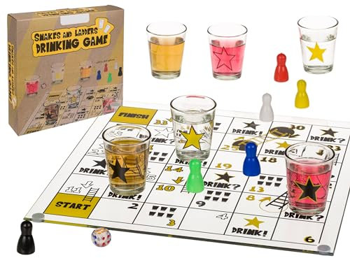 mucHome Glasbrettspiel Trinkspiele Partyspiele Brettspiele Glastrinkspiel (Schlangen und Leitern)