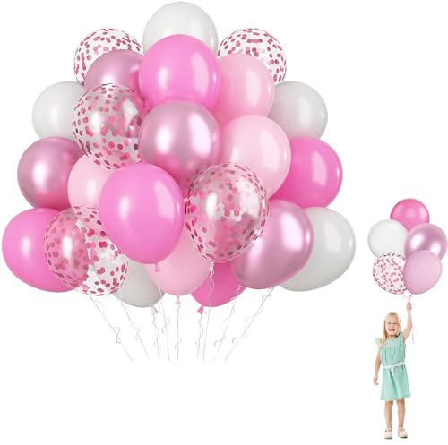 Luftballons Rosa, 60 Stück Metallic Rosa Hellrosa Macaron Perlrosa Party Ballons,100% Naturlatex,Geruchlos,Luftballons Geburtstag,12 Zoll Latex ballon für Mädchen Babyparty Geburtstagdeko Party Deko