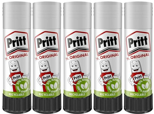 Pritt Glue Sticks 11g x 5 Pack 90% Natural Recyclable Strong Adhesive for Home School Office Supplies Kids Child Friendly Arts & Crafts